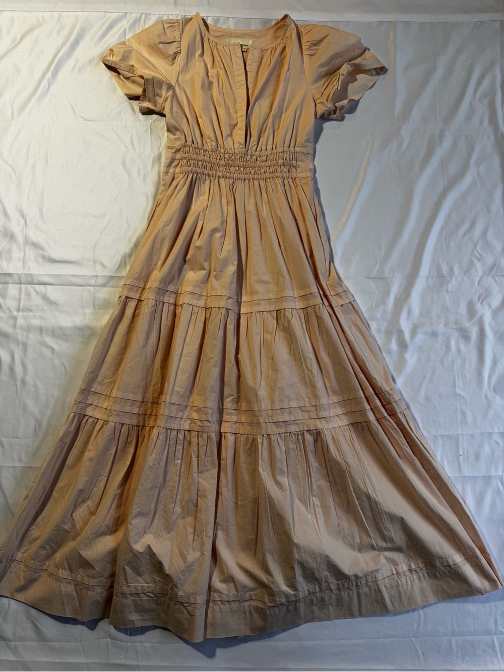 Anthropologie Somerset Peach Tiered Embroidered Summer Dress Size XS